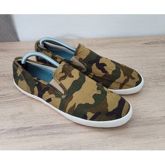SEAVEES Men 9.5 Green Camo Hawthorne Classic Shoes Slip on Deck Sneakers Casual - Picture 2 of 10